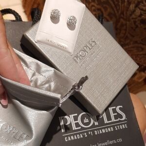 NIB AUTHENTIC PEOPLE'S JEWELERS HUGE GENUINE 14K PAVE BALL EARRINGS Gift Box Bag